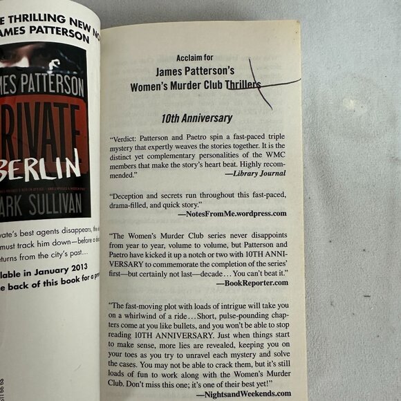 10th Anniversary By James Patterson & Maxine Paetro 2012 Paperback Good - Picture 3 of 4